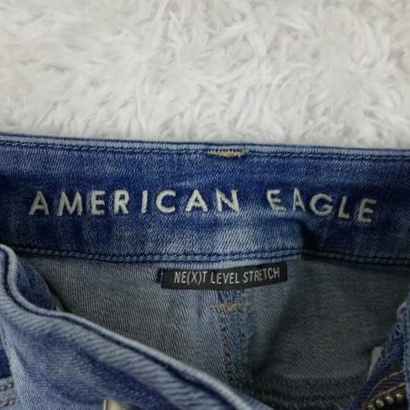 American Eagle Womens Jeans Jeggings Next Level Stretch Blue Denim Rip Short 4S - Picture 10 of 12
